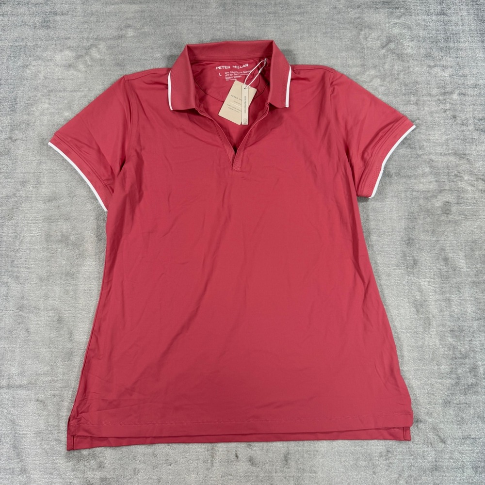 Peter Millar Shirt Women Large Red Betty Polo Short Sleeve UPF Golf Tennis NWT